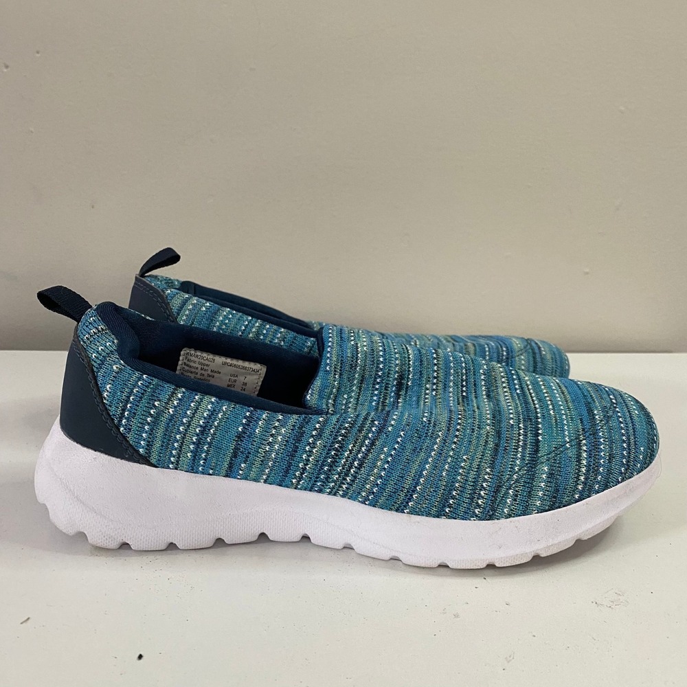 Athletic Works Slip On Sneakers Womens 7 Blue Comfort Fit Memory Foam